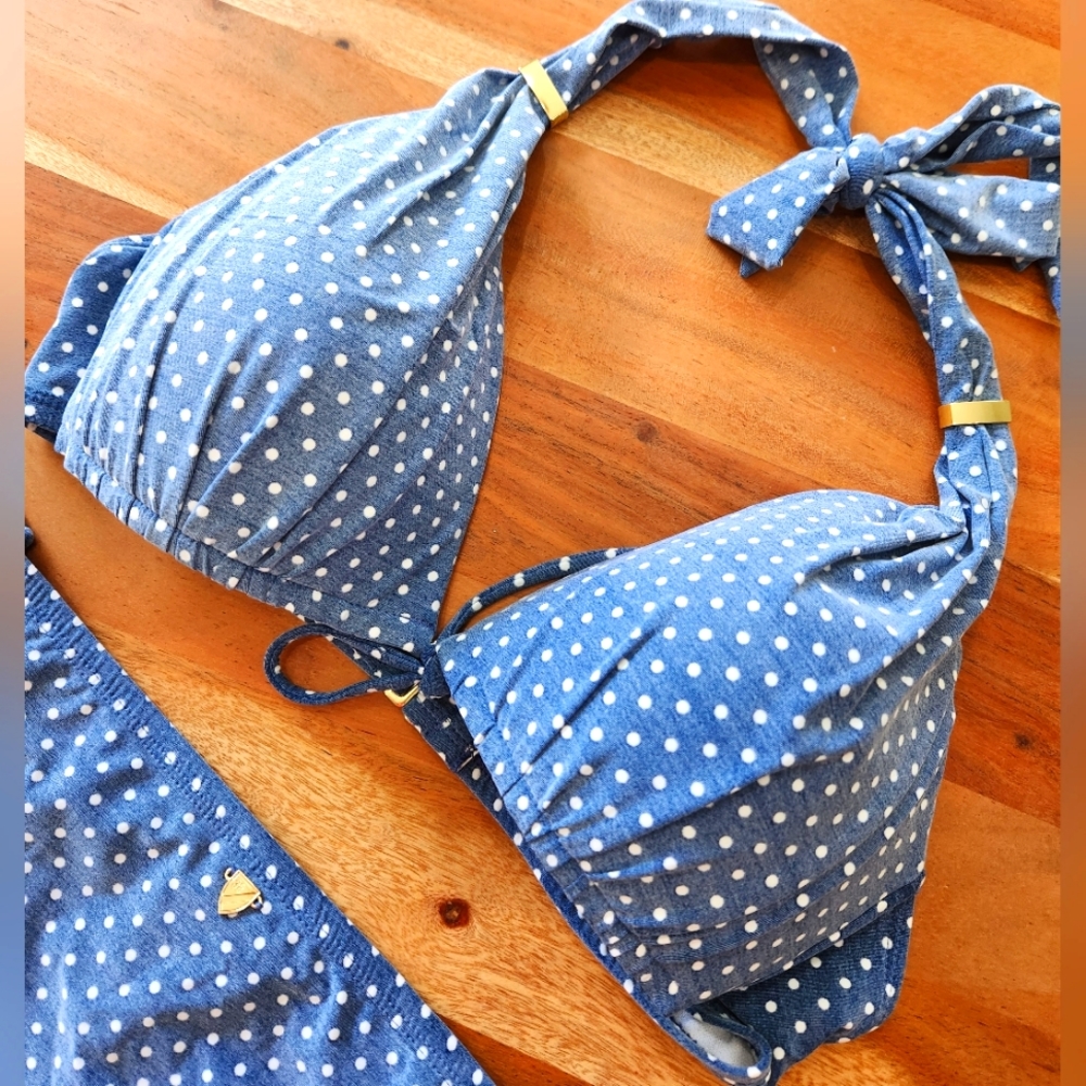 Bikini set heather blue polkadot halter molded cups